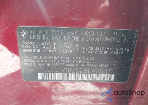 2011 BMW X5 xDrive50I z USA, uszkodzony, nr VIN 5UXZV8C52BL420311